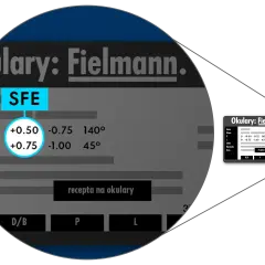 Recepta na okulary Fielmann z korekcją wad wzroku +0.50 i -0.75 oraz +0.75 i -1.00.