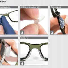 Instrukcja jak zwęzić okulary: czyszczenie, odklejanie folii, przyklejanie nosków, przycinanie i gotowe.
