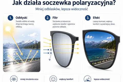 Okulary polaryzacyjne są zdrowe, bo ograniczają odblaski od wody, drogi i śniegu, zapewniając lepszą widoczność i komfort.