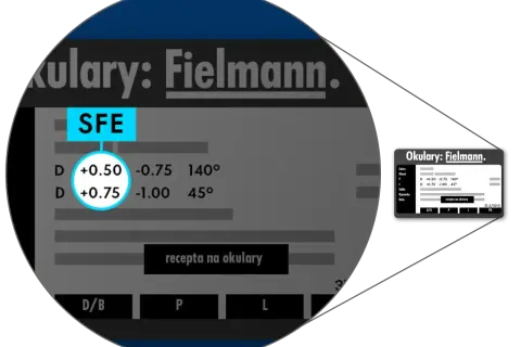 Recepta na okulary Fielmann z korekcją wad wzroku +0.50 i -0.75 oraz +0.75 i -1.00.
