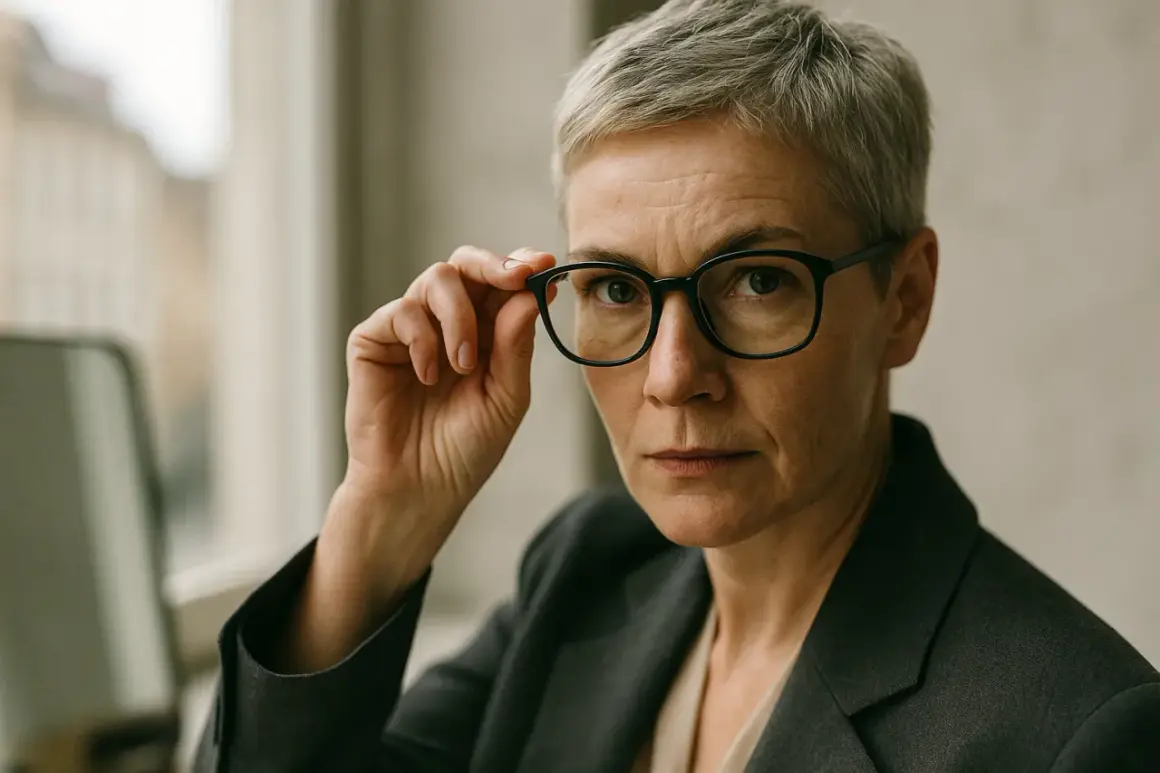Kobieta z siwymi włosami i okularami zastanawia się, kto lepiej dobierze okulary: okulista czy optometrysta.